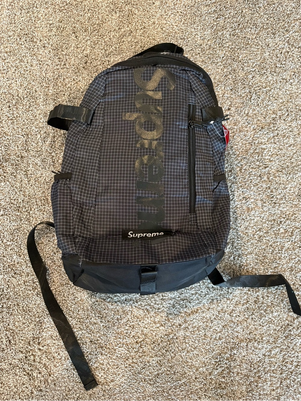 Supreme Black Grid Ripstop Backpack with Vertical Logo